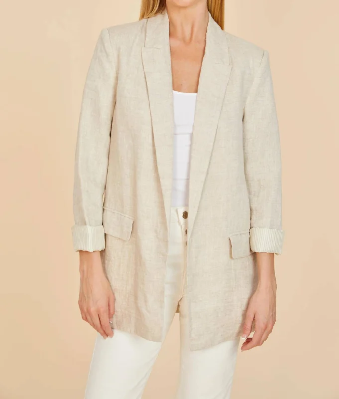 Fashion Frontiers Oversized Linen Blazer In Sand