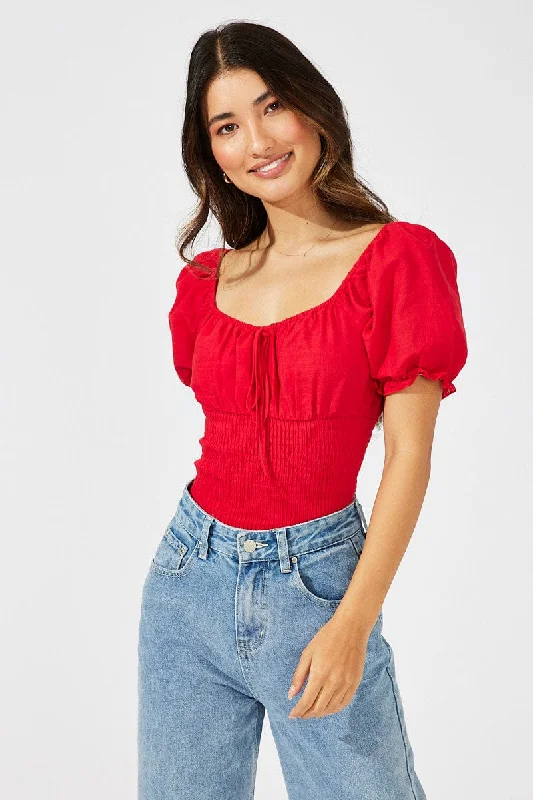 Low Price Special Red Bodysuit Short Sleeve