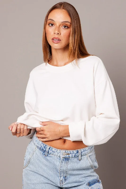 Flash Sale White Crop Sweater Long Sleeve Oversized