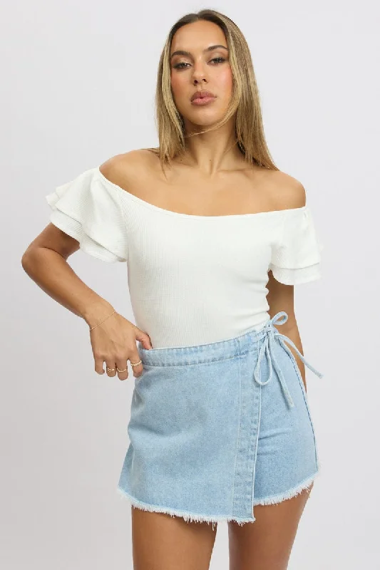 Exclusive Sale White Bodysuit Ruffle Sleeve Textured