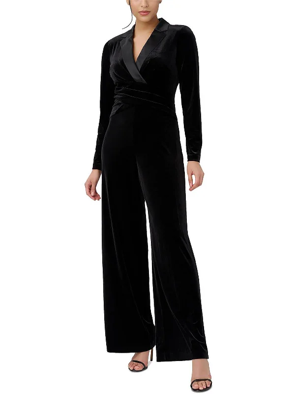 Lightweight Fabric Womens Velvet Satin Trim Jumpsuit