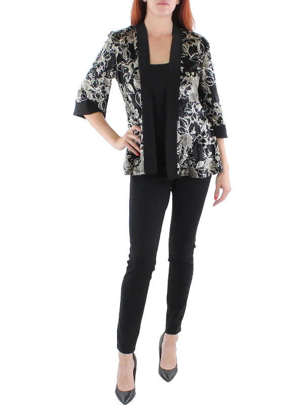 Best Sellers Petites Womens Velvet Metallic Open-Front Blazer