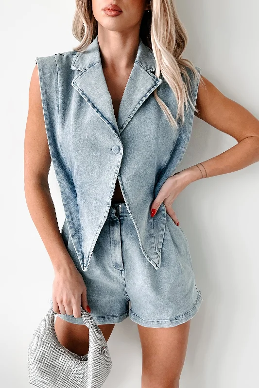 Seasonal Fashion Exploring Boundaries Denim Romper (Denim)