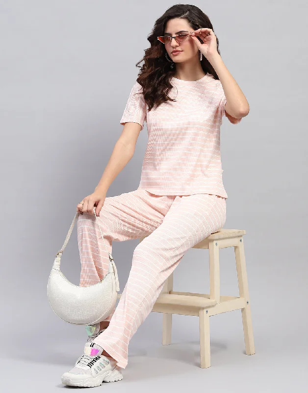 Bid Farewell To The Old Season Women Pink Printed Round Neck Half Sleeve Cords Set