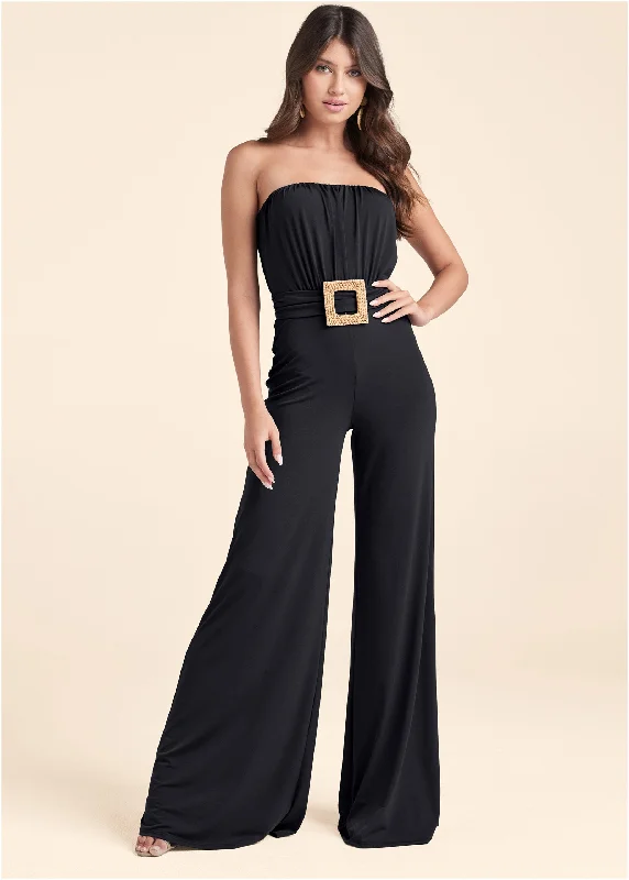 Wardrobe Essentials Strapless Belted Jumpsuit - Black