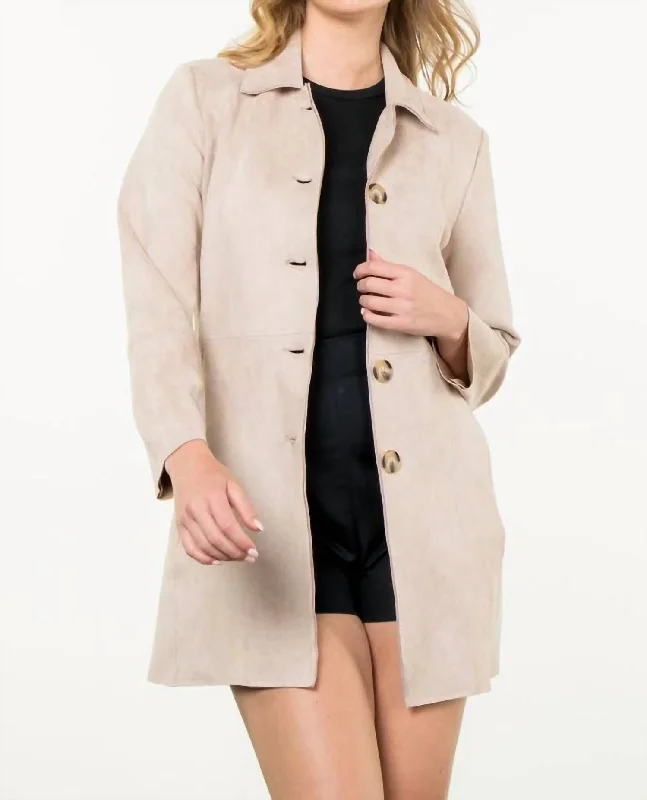 Redefining Women's Fashion Button Up Suede Coat In Cream