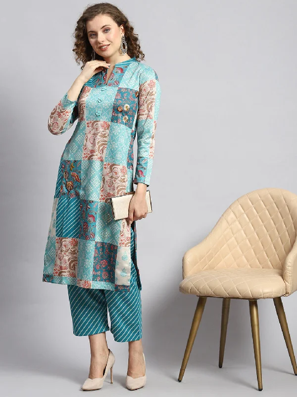 Alluring Design Women Blue Self Kurti+Lower Set