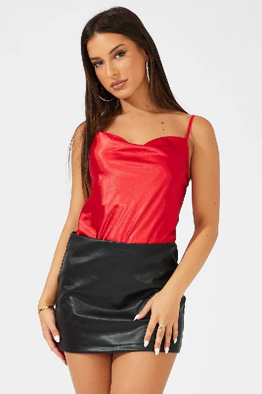 Innovate Your Wardrobe Red Bodysuit Cowl Neck