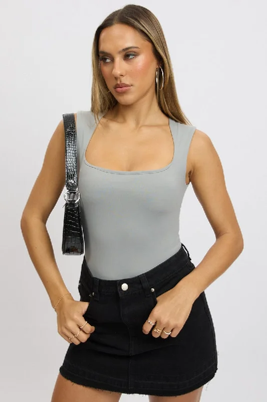 Seasonal Trends Grey Supersoft Bodysuit Scoop Neck