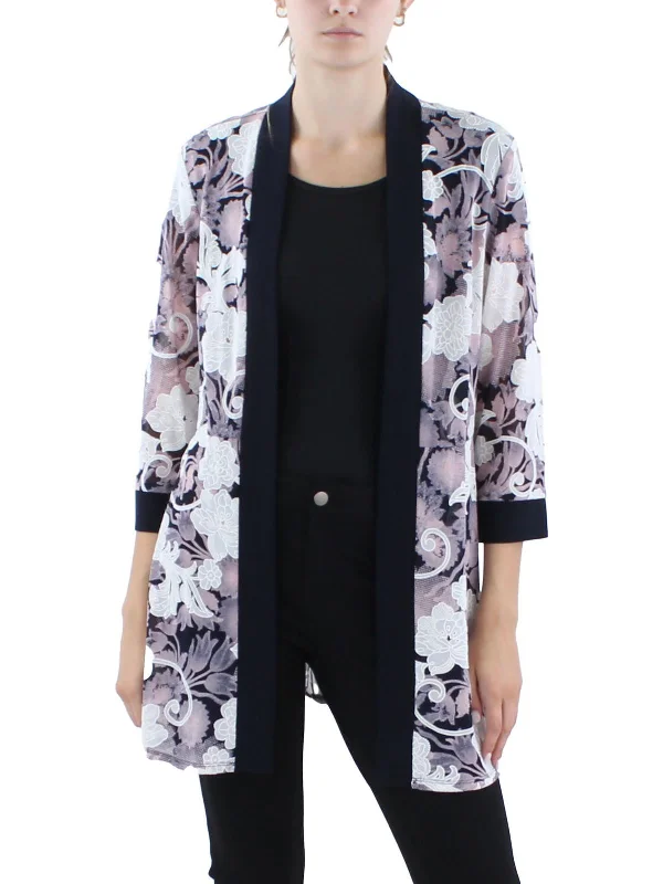 Cool Prices Petites Womens Printed Sheer Duster Blazer