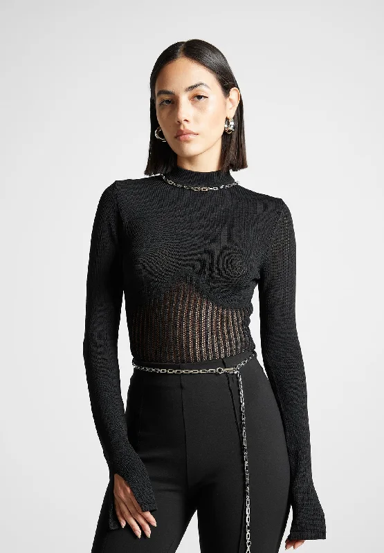 Style Breakthroughs Contour Knit Bodysuit with Chain - Black