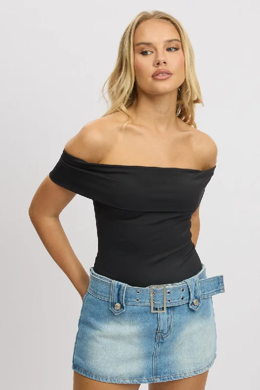 Save Big Black Off Shoulder Bodysuit