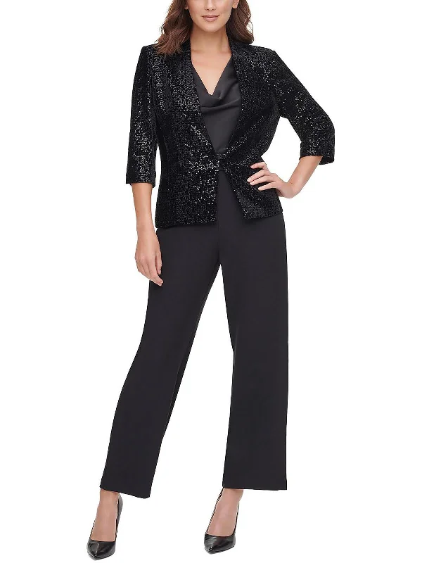 New Arrivals Womens Velvet Sequined Open-Front Blazer