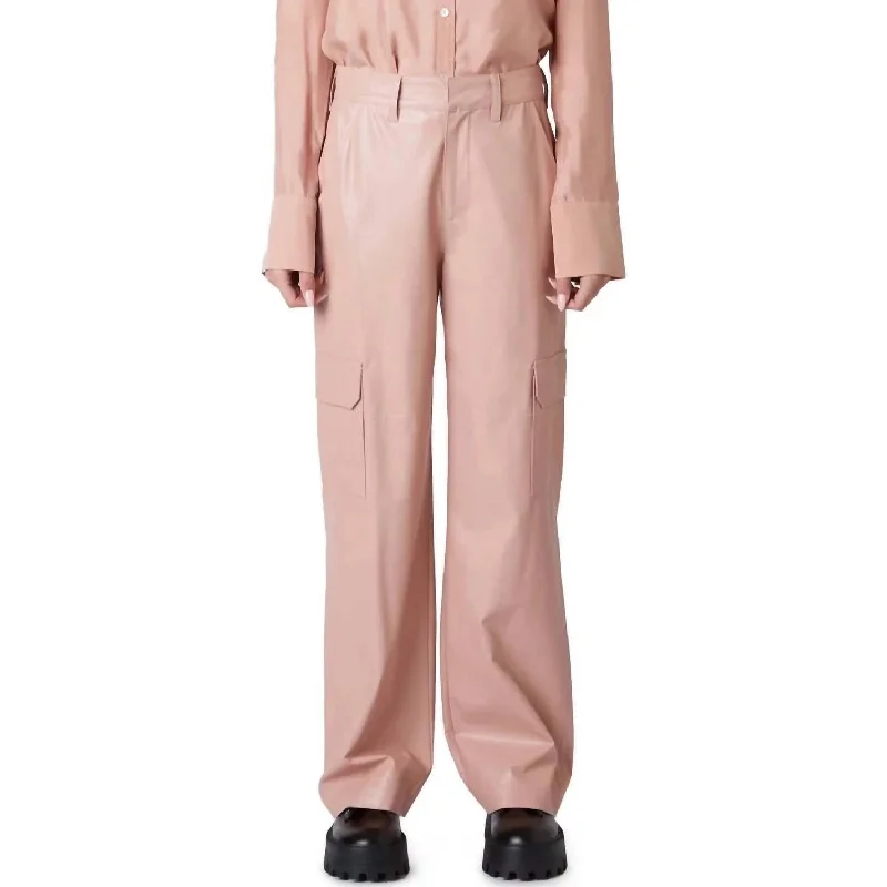 Huge Discounts This Week Vegan Leather Cargo Pant In Pink