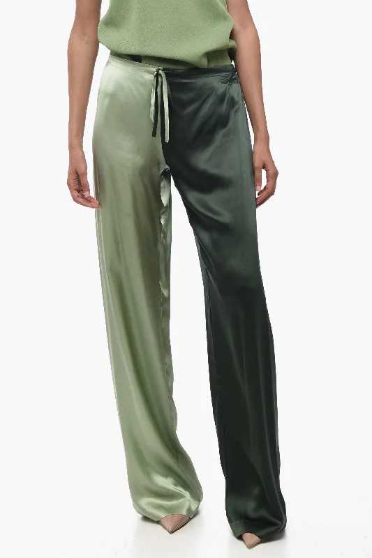 Spring Fling Sale WOERA Two Tone Silk Palazzo Pants with Drawstring